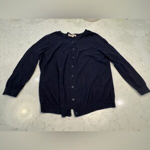 LOFT Navy Ribbed-Neck Sweater